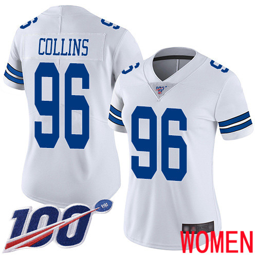 Women Dallas Cowboys Limited White Maliek Collins Road #96 100th Season Vapor Untouchable NFL Jersey